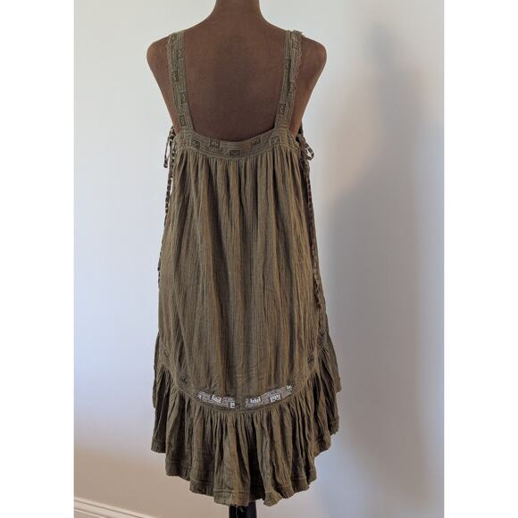 Free People Sweet Thing Tunic Crochet Lace Up Olive Green Airy Flowy Boho Sz S - Picture 3 of 7